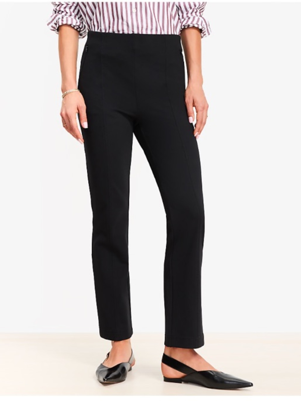 Ann Taylor LOFT Ponte Knit High Rise Straight Trouser Pull-On Pant Black Medium